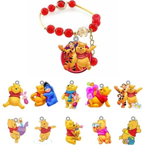 Disney Tigger And Pooh Fashion Bracelet Dancing Shape Pendant Bracelet Resin Hand Strap Red Beaded Bracelet Jewelry