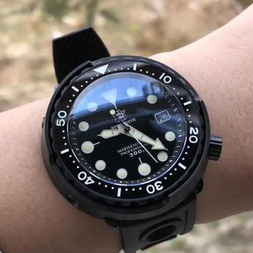 Steeldive Tuna Dive Watch Black Dial Ceramic bezel 30ATM 300m Waterproof Stainless Steel NH35Mens Dive Watch