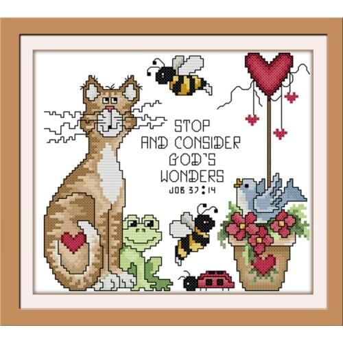 Gods miracle cross stitch kit cat animal 14ct printed canvas full stitch pattern fabric with needles handmade needlework