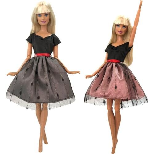 NK Newest 2 Set Doll Noble Black Lace Beautiful Daily Dresses Fashion Dress For Barbie Accessories Doll Best Child Gifts 3X