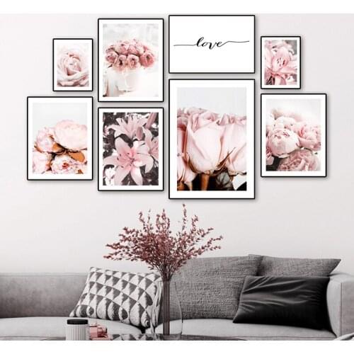 Pink Lily Rose Peony Flowers Wall Art Canvas Nordic Posters And Prints Wall Painting Pictures For Living Room Home Decor