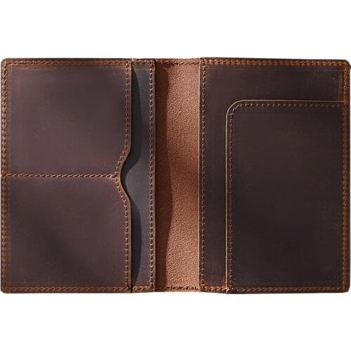 Women Genuine Leather Passport Cover Unisex Crazy Horse Leather Credit Card Holder Case Men Brown Passport Case