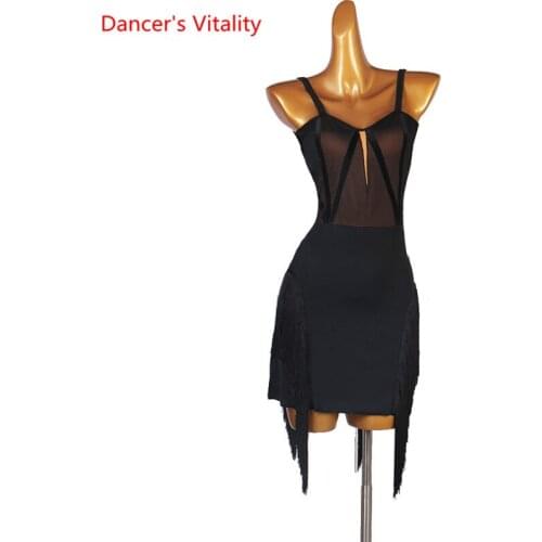 Latin Dance Female Child Temperament Tassel Dress Practice Clothes Adult Sling Backless Skirt Rumba Dancing Performance Clothing