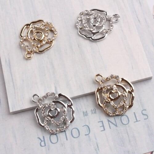 MRHUANG Trendy 10pcs/lot 18*21mm Rose Flower Gold-Color Silver-Color Charms Pendant Fashion Jewelry Accessories for DIY Craft