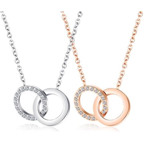 Simple Rose Gold Color/Steel Round CZ Pendant Necklace For Women Stainless Steel Link Chain Jewelry Gift Dropshipping