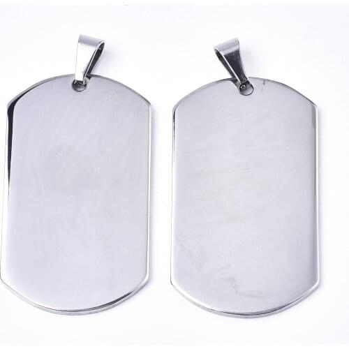 50 Pcs 304 Stainless Steel Rectangle Stamping Blank Tag Pendants with Snap On Bails Steel Color 49x28x2mm For Jewelry Making