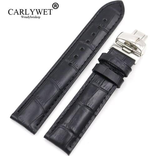 CARLYWET 19mm Wholesale Genuine Leather Replacement Wrist Watch Band Strap Bracelet Loops For PRC200 T17 T461 T014430 T014410