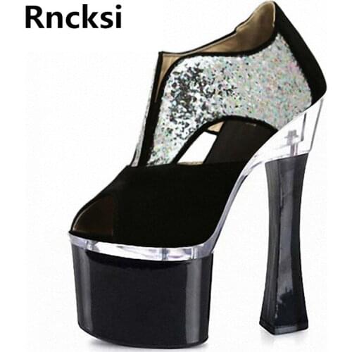 Rncksi Girls Sexy Wedding Party Square Heels Shoes Women Sandals 8cm Patform 18cm High Heels Pole Dance Sandals