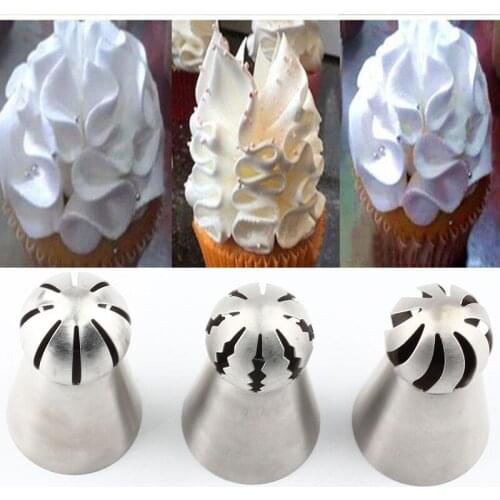 Sphere Ball 3Pcs Shape Nozzles Piping Icing Russian Pastry Stainless Steel Cream Cupcake Tips Flower Torch Pastry Tube Decoratio