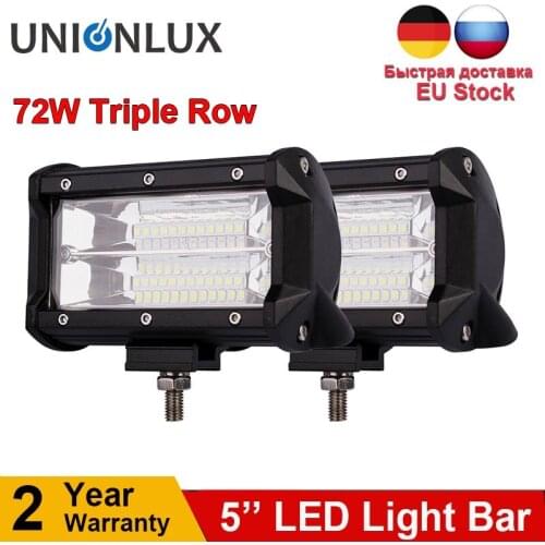 2pcs 5inch 72W Spot Light Bar/Work Light 7D Light Bar Triple Row LED Work Light for Offroad Truck Tractor 4x4 SUV ATV
