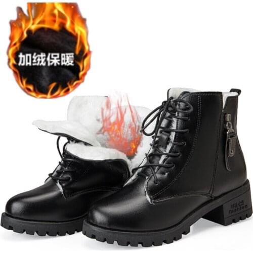 Warm Plush Women Boots Fad Autumn Winter Boots Female Black Leather Womens Shoes Martin Boots Retro Lace Up Platform Shoes