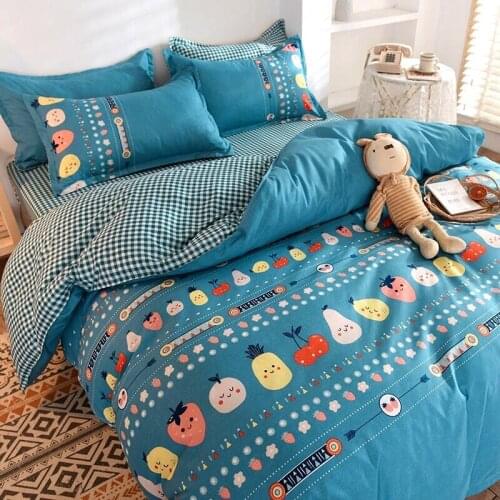 Spring Home Textile Cyan Fruit Paradise Duvet Cover Pillow Case Bed Sheet Boy Kid Teen Girl Bedding Set 4 Pcs King Queen Twin