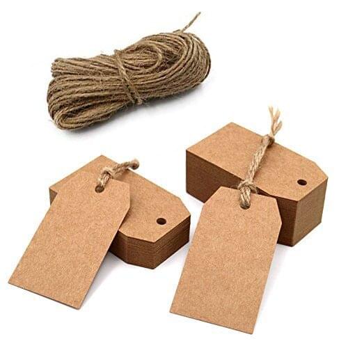Custom 100pcs brown Kraft paper tags with hole wedding party decoration gift tags and Packaging Hang Tags is customized labels