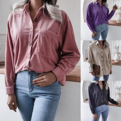 2021 Fashion Lady Shirt Long Sleeve Solid Color Loose Turn-down Collar Autumn Blouse for Work Women Clothing