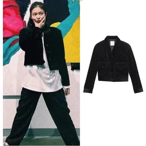 Kpop IU Seo Yea Ji Fashion Short Cardigan Corduroy Blazers Women Retro Single-Breasted Office Jacket Suits Coat Women Outerwear