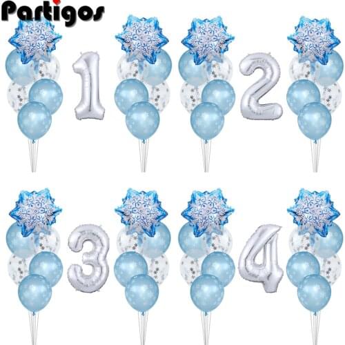 Winter Birthday Theme Party Snowflake Balloons Foil Number Ballons snow Party Christams Xmas Helium Globos Decor Supplies