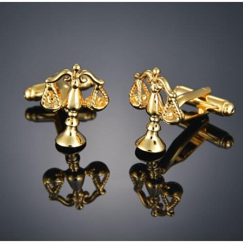 Gold Libra Cufflinks French long sleeve shirt with studs and Cufflinks
