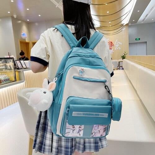 2pcs/lot Candy Color Backpack Bag Japan Anime Stylish Backpack with Small Bag Teens Student Boy Girl Schoolbag Female Travel Bag