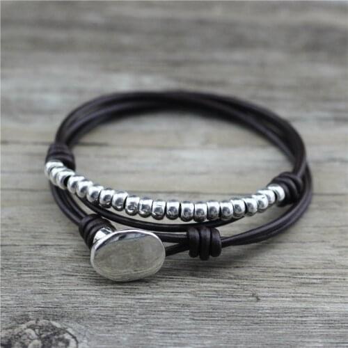 Anslow 2021 New Vintage Design Fashion Jewelry Handamde DIY Beads Leather Bracelet Male Female Charms Accessory Gift LOW0846LB
