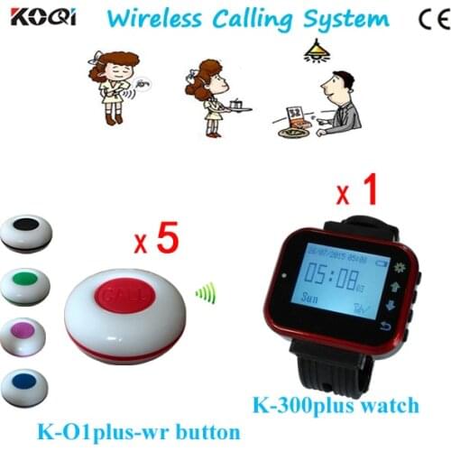 Wireless Waiter Watch Call Button System For Restaurant Transmission Equipment (1 Watch and 5 Call Buzzer)