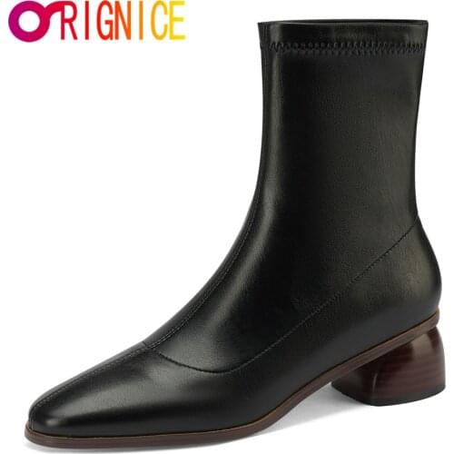 Orignice 2021 New Autumn Winter Women Ankle Boots Fashion Designer Low Heel Ladies Black Beige Round Toe Trend Party Shoes
