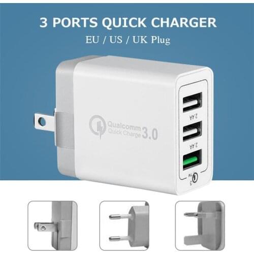 3 Ports Quick Charger QC 3.0 30W USB Charger For iphone 7 8 ipad Samsung S8 Huawei Xiaomi Fast Charger QC3.0 EU/US Plug