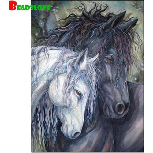 Black And White Animal Horse Art Full Square Round Diamond Painting Rhinestones of Diamond Embroidery Diy Handmake 5d New Gift