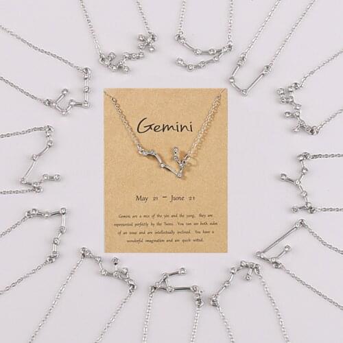 Cxwind Crystal 12 Zodiac Signs Necklace Taurus Capricorn Scorpio Twelve Constellation Pendants Necklaces for Women Chain Jewelry