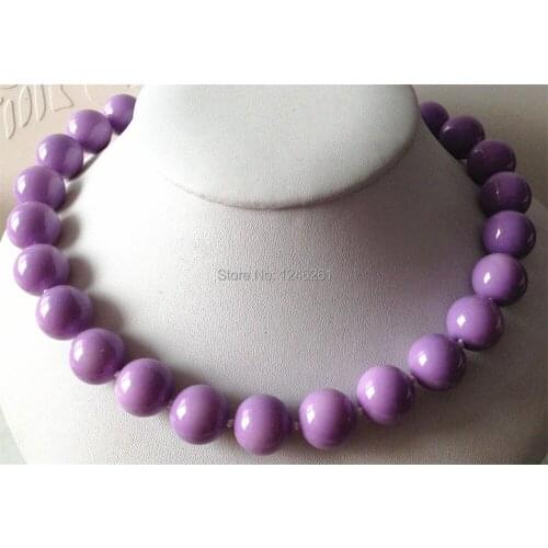 Precious 12mm Purple Sea Shells Pearl Round Necklace Hand Made Rope Chain Beads Fashion Jewelry Natural Stone (Minimum Order1)