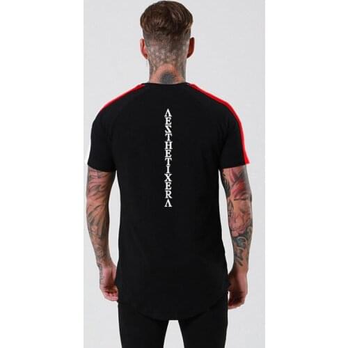 Fitness Mens Short Sleeve T-shirt Patchwork Cotton Man Slim T Shirts Male Joggers Gyms Bodybuilding Workout Tees Tops
