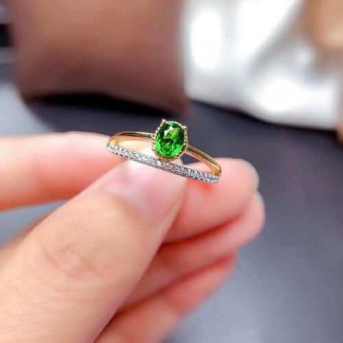 Lovely simple round Two floors Natural green Diopside gem ring S925 silver natural gemstone ring girl women party gift jewelry