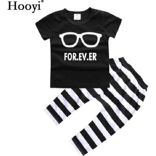 Hooyi Black White Baby Boy Clothes Set Short Sleeve T-Shirt Stripe Pant 100% Cotton 70 80 90 100 Toddler Clothing Suit Glass
