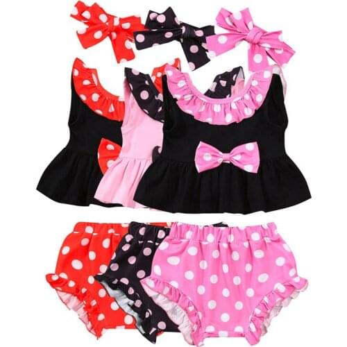 Pudcoco 0-18 Months Newborn Baby Girls Toddler Kids Ruffles Polka Dot Print Top+Bow Shorts Pants+Headwear 3Pcs Outfit Sets