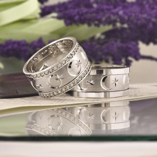 SILVERFONI 925 Sterling Real Silver Wedding Rings Set For Men And Women Jewelry Hand Made Anniversary Gift New Season Gold Plate