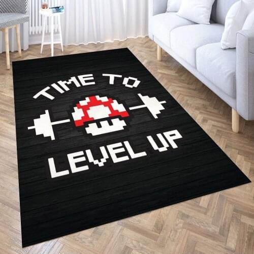 Time To Level Up Workout Carpet for Living Room 3D Anime Cartoon Rug Gamer Teen Room Bedside Lounge Rug Kids Children Floor Mats