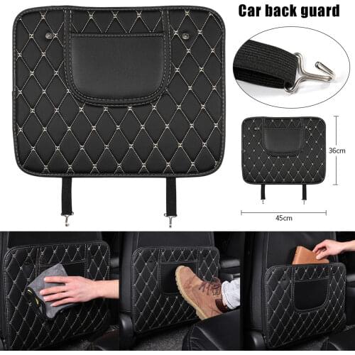 Leather Seat Back Protector Cover Anti Kick Mat with Phone Storage Pocket Car Accessory M8617