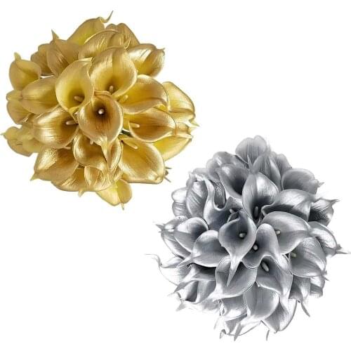 Latex PU Calla Lilies Flowers Golden Silver Simulation Plant Bouquet Wedding Decor DIY 36cm Garden Arrangement Floral Ornaments