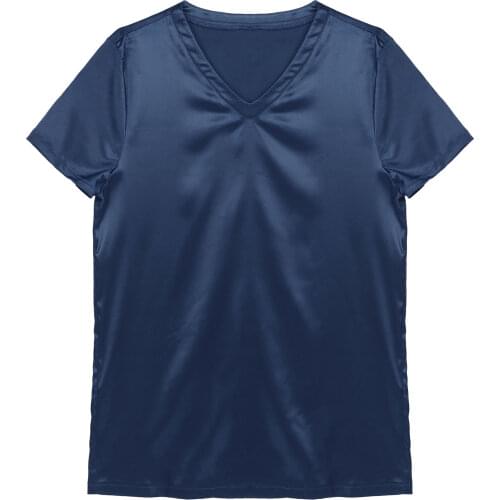 Summer Fashion Mens Silk Satin Pajamas V Neck Short Sleeve Blouse Tops Homewear Pajamas Male Loungewear Sleepwear Nightwear