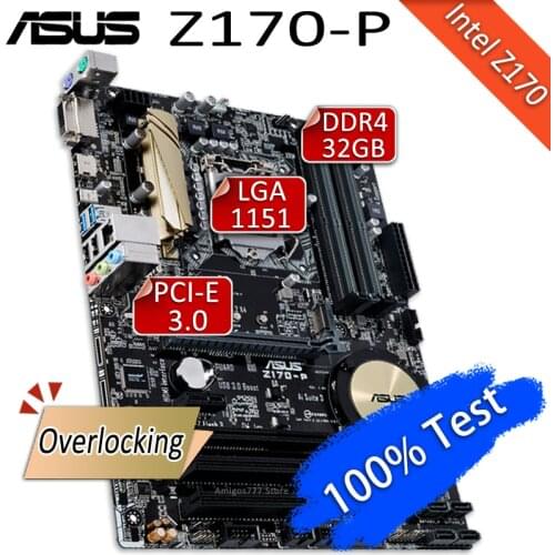 LGA 1151 Asus Z170-P Motherboard DDR4 64GB DVI CrossFireX Overlocking M.2 PCI-E 3.0 64GB i7 i5 i3 Intel Z170 Placa-mãe 1151 Used