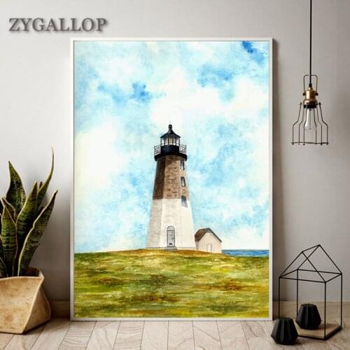 Lighthouse On the Coast Watercolour Oil Painting Canvas Print Wall Art Pictures Cartoon Posters and Prints Childs Bedroom Decor