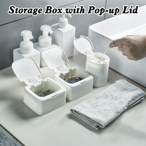Mini objects Classification Storage Box Pop-up Lid Containers with Label Desktop Organizer for Cotton Swab Toothpick Hair Bands