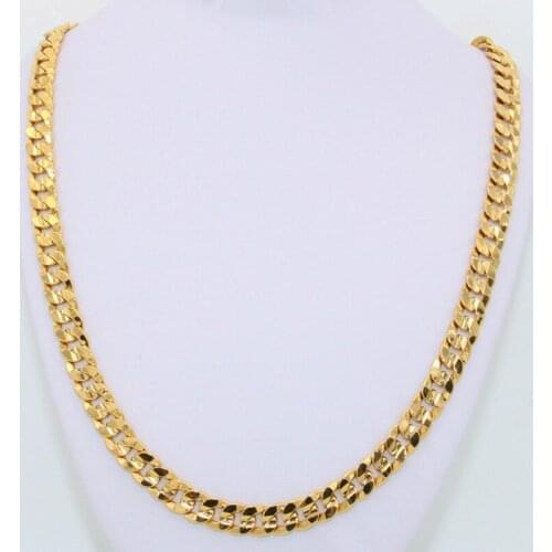 9mm Mens Necklace 18K Gold Flat Cut Cuban Link Chain 24 Inches Long