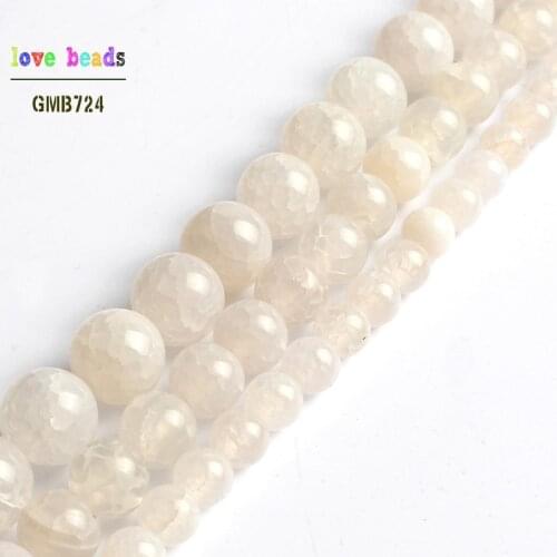 Natural White Cracked Agates Round Loose Beads for Jewelry Making DIY Bracelets 15'' 6mm 8mm 10mm
