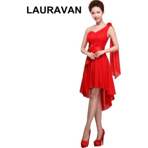 New 2020 short front long back bridesmaid dress elegant lady girl formal red one shoulder dresses women for special occasions