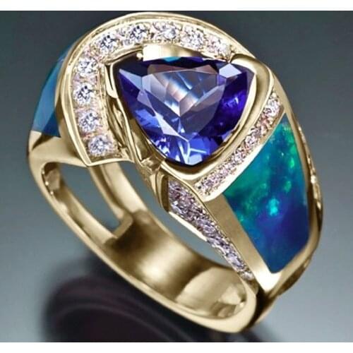 New Arrival Blue Fire Opal Ring Drak Blue Stone Rings for Women Engagement Gold Crystal Rings Luxury Jewelry Gifts Accessories