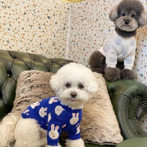 New Lovely Blue White Rabbit Autumn Winter Warm Clothes Small Dog Cat Sweater Clothing For Pet Chihuahua Pug Puppy Clothes XS-L