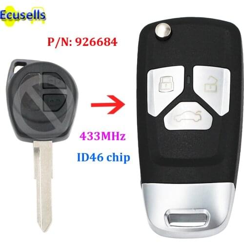 Upgraded flip Remote Key Fob 433MHz ID46 chip for Suzuki Swift Grand Vitara Before 2008 PN: 926684 with uncut HU87 blade