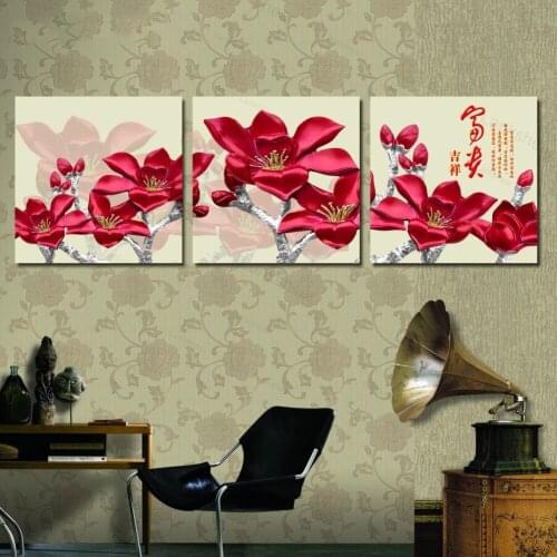 3 Paint Panel Flower Art Screen Cuadros Flowers Picture Decoration for Living Room Wall Pictures Modular Painting