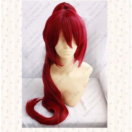 Puella Magi Madoka Magica.Sakura Kyouko Red Synthetic Hair Cosplay Wig With A Chip Long Removable Ponytail + Wig Cap
