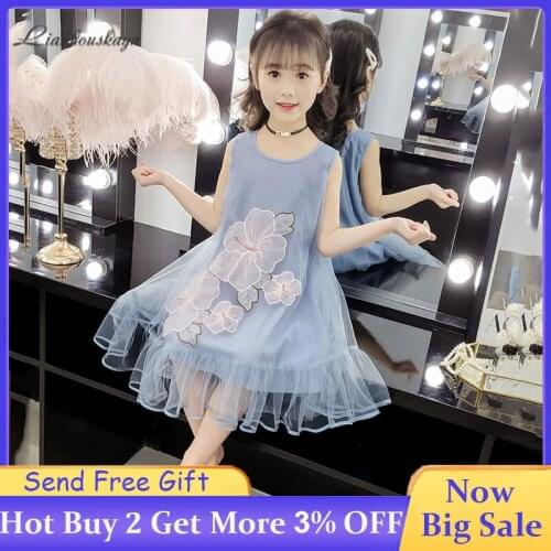 Summer Girls Dress Toddler Baby Fashion Flowers Embroidery DressGirls Sleeveless Leisure Chiffon Dress Elegant Princess Dresses